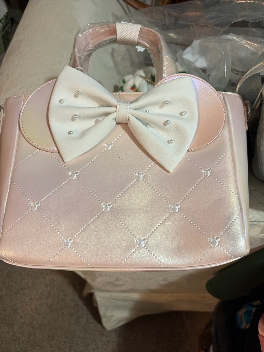 Loungefly Pink Quilted Mini Satchel with White Bow
